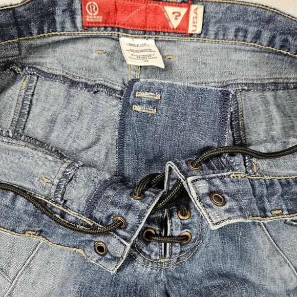 Vintage Guess Bootcut Jeans Womens Size 32 Y2K Lace Up Fly Blue Jeans Cowgirl - Picture 5 of 13